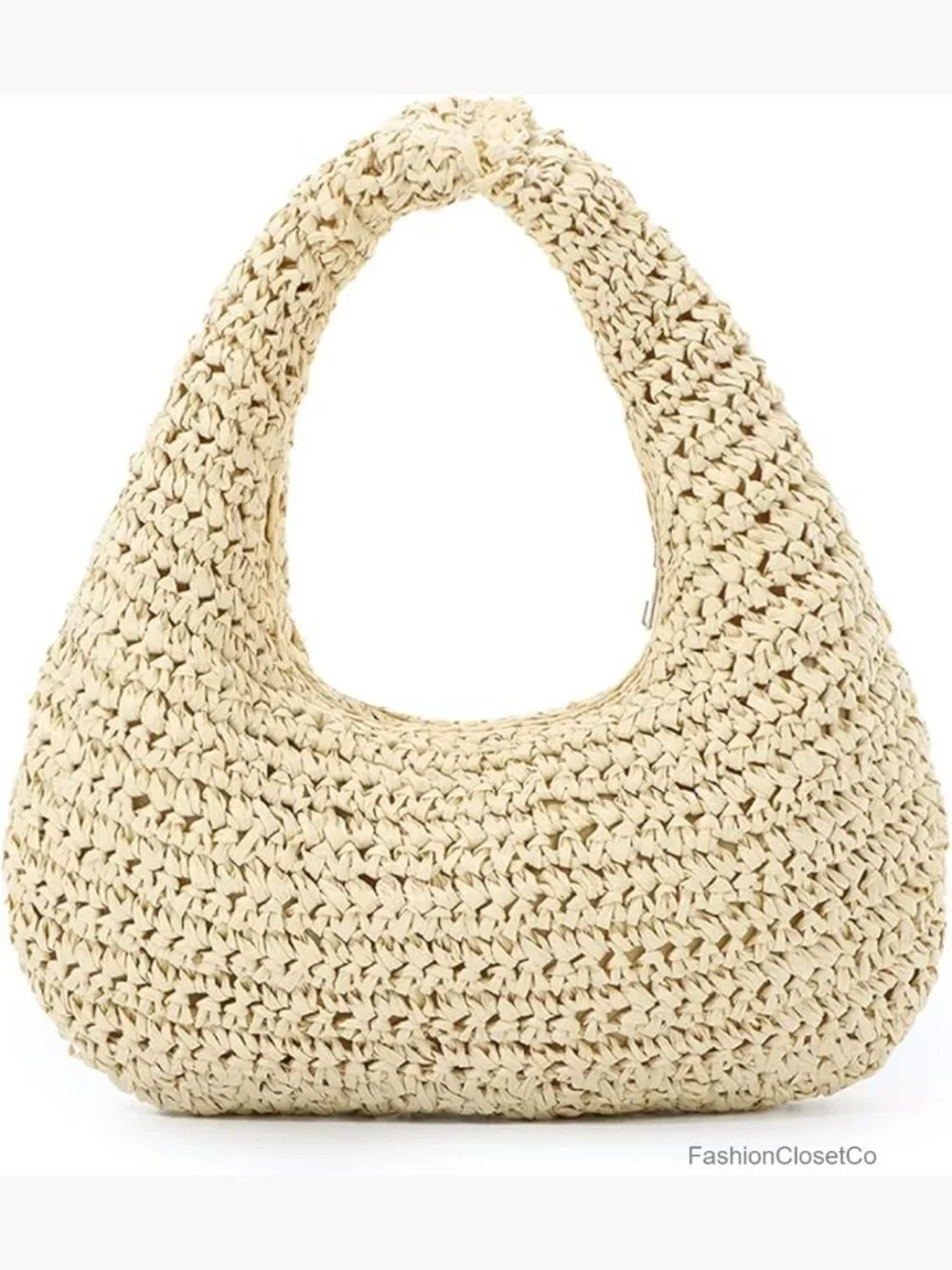 Handwoven Straw Crescent Hobo Tote Beach Summer Bag